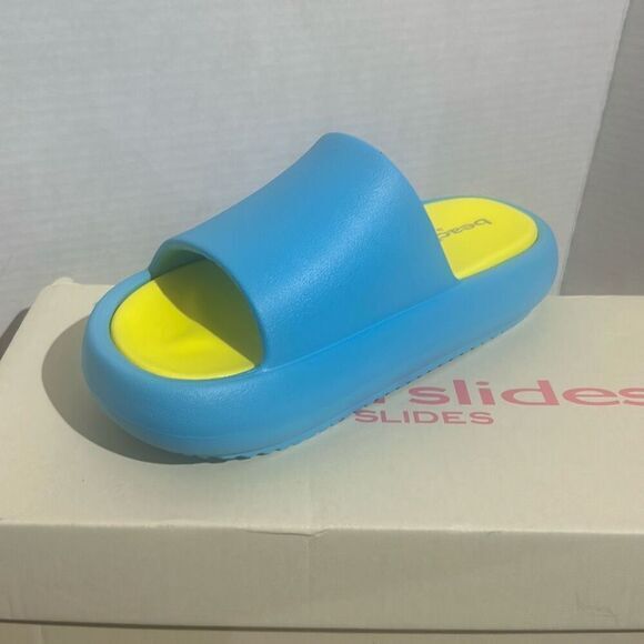 J/slides squish Eva comfort pool side slides slip on sandals turquoise yellow‎ - Picture 2 of 8